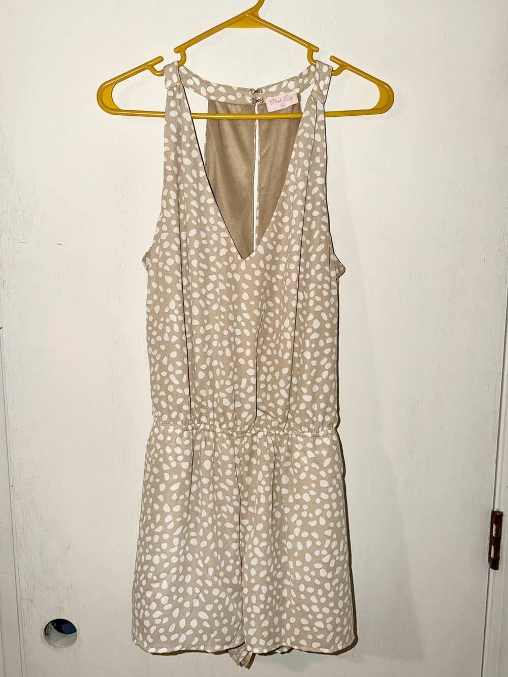 Pink Lily Beige and White Polka Dot Mini Dress